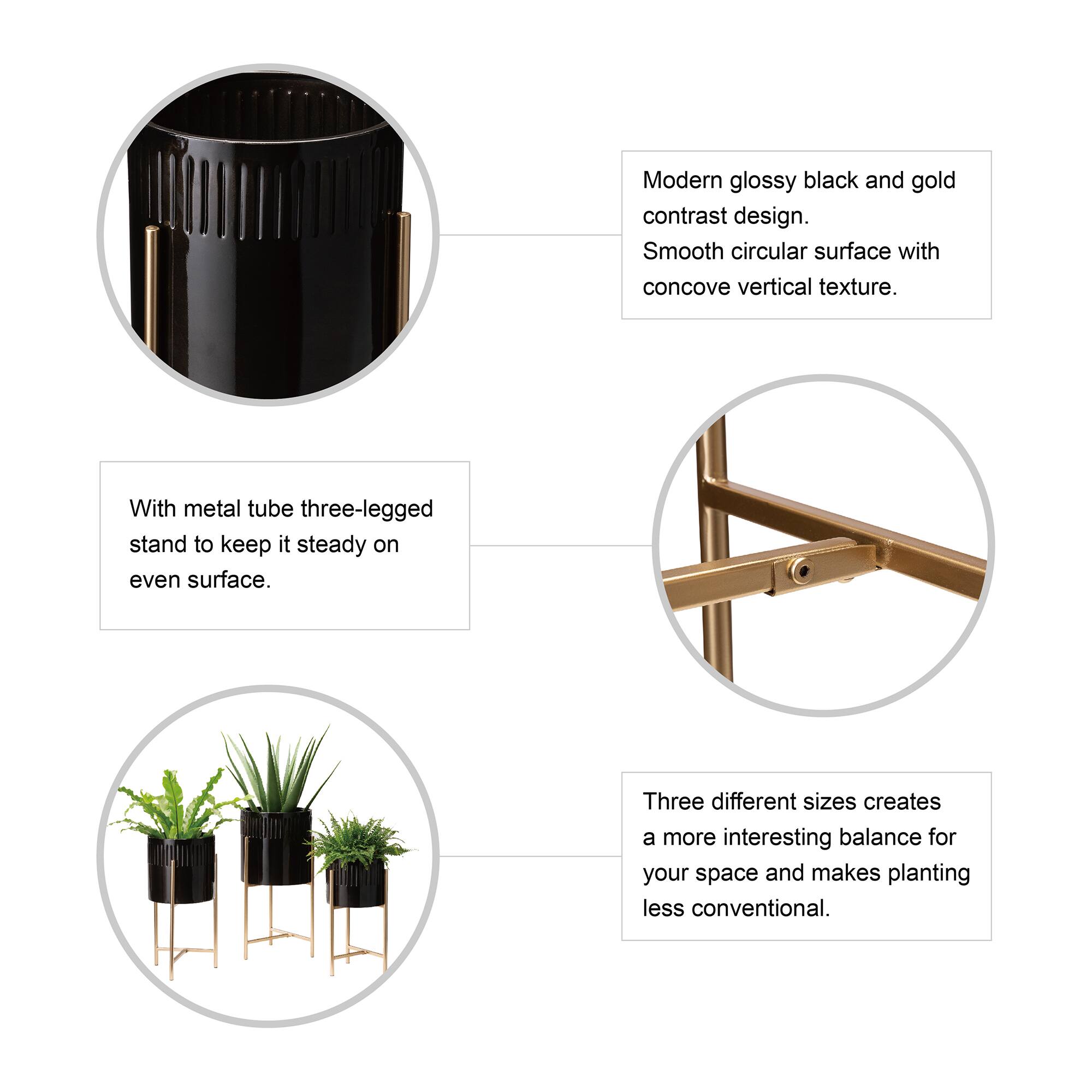 Glitzhome® Black & Gold Modern Glossy Metal Plant Stand, 3ct.